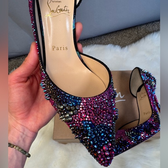 CHRISTIAN LOUBOUTINS - Iriza Bling Bang Crystal Spike Half d’Orsay Pump NEW! 38 - Picture 5 of 13